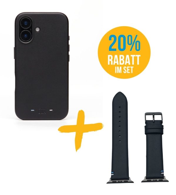 SET HÜLLE + BAND | HÜLLE FÜR DEIN IPHONE + SCHICKES KALBLEDERBAND, SCHWARZ Rabatt