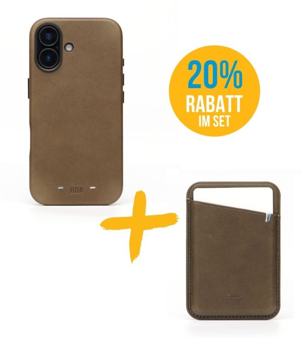 Set Hülle + Wallet | Leder Hülle für dein iPhone + Leder Wallet mit MagSafe Olive Verkauf