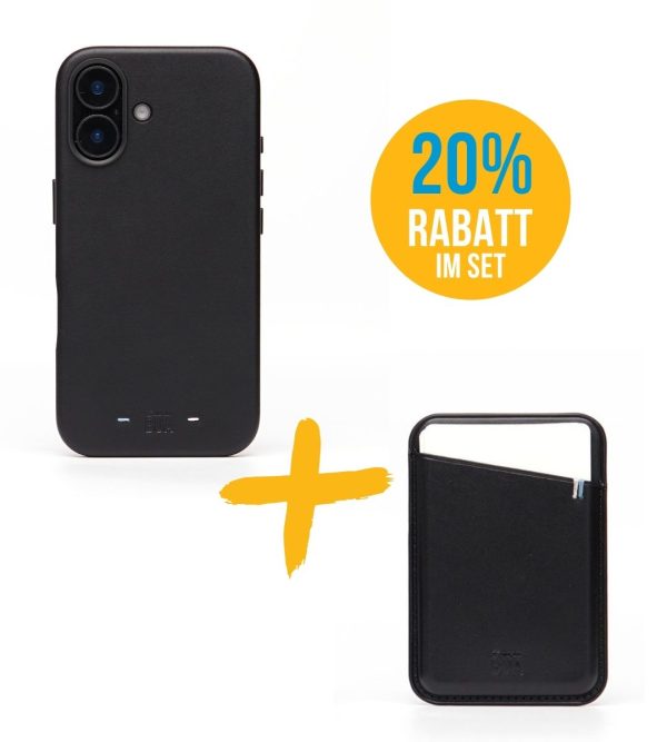 Set Hülle + Wallet | Leder Hülle für dein iPhone + Leder Wallet mit MagSafe Schwarz Rabatt