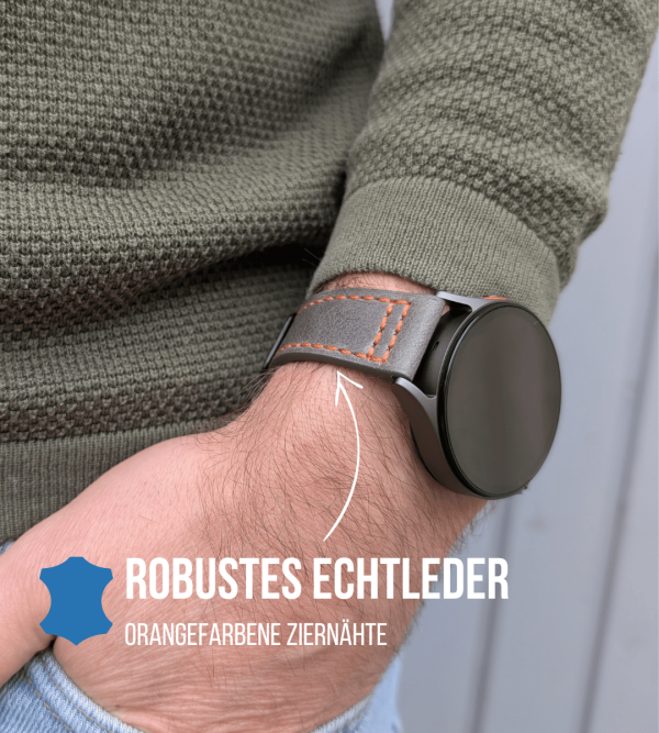 Robustes Armband für die Samsung Galaxy Watch aus Echtleder | Grau Angebot – Bild 2