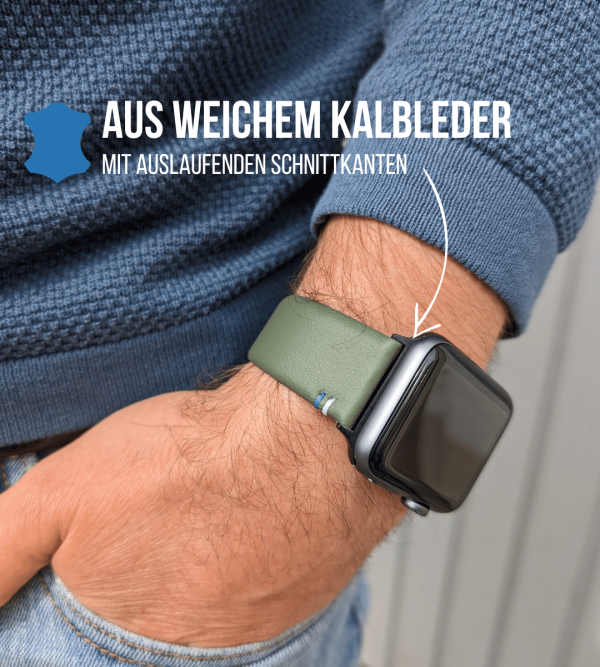 Damen Armband für die Apple Watch aus Kalbleder | Salbei Mode – Bild 2